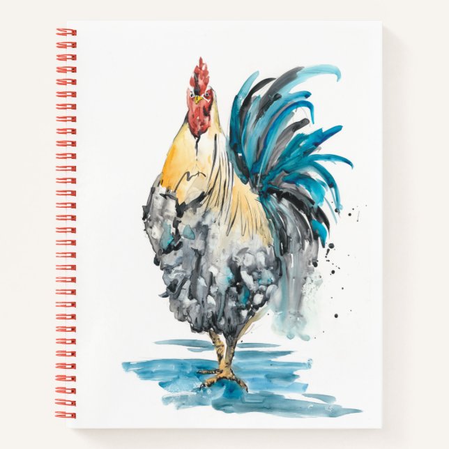 Carnet Rooster Splash - Aquarelle Portrait (Devant)