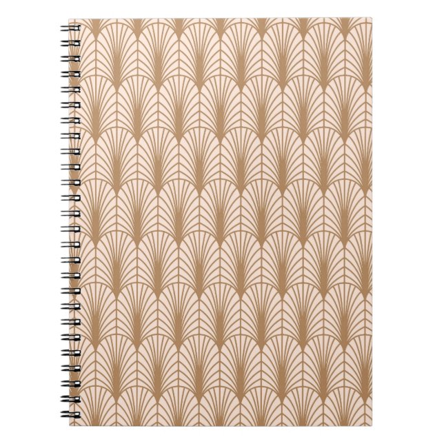 Carnet Rose Art déco : Plumes de paon doré (Devant)