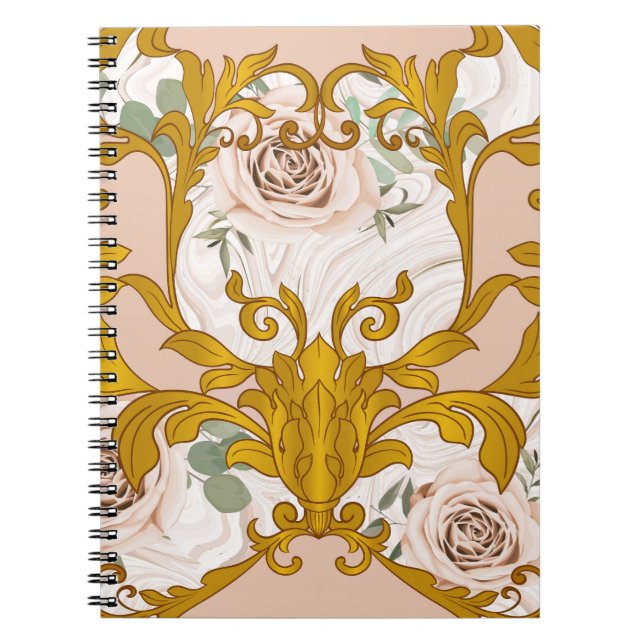 Carnet Rose Baroque Golden Floral Print (Devant)