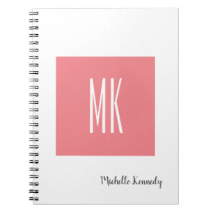 Carnet Rose Blanc Monogramme Professionnel Moderne