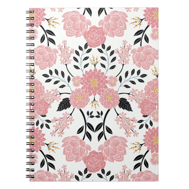 Carnet Rose, Blanc, Noir, Bleu & Jaune Élégant Floral (Devant)