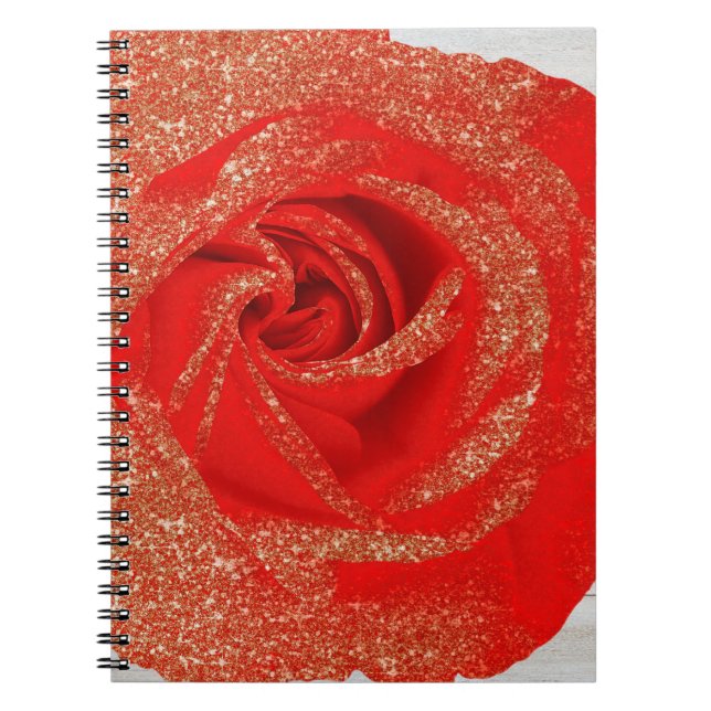 Carnet Rose blanche en bois doré rouge pailleté shabby ch (Devant)