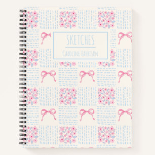 Carnet Rose Bleu Nœuds Papillon Fleurs Nom Personnalisé