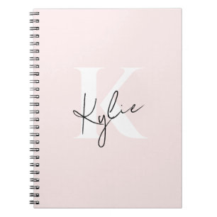 Carnet Rose Blush moderne Nom du monogramme personnalisé