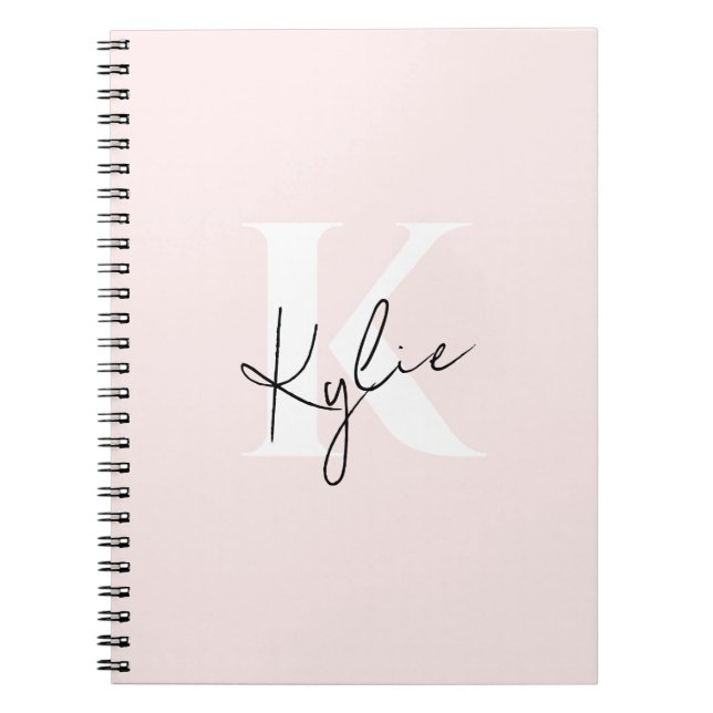 Carnet Rose Blush moderne Nom du monogramme personnalisé  (Devant)