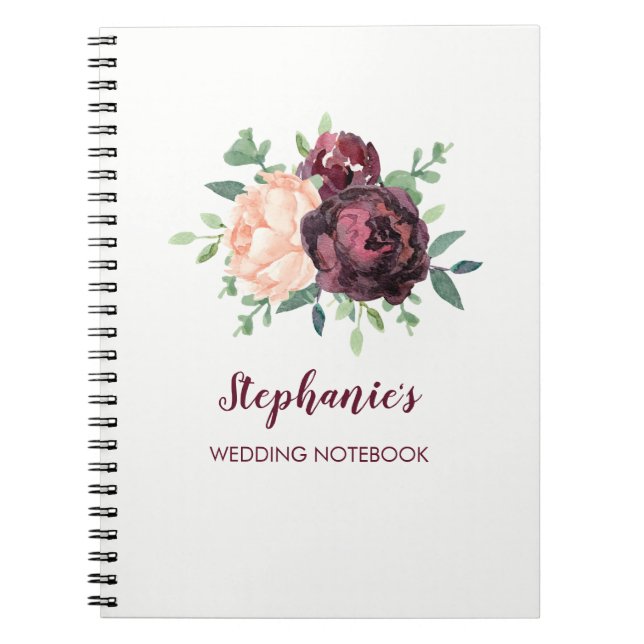 Carnet Rose Bourgogne Peach Peony Mariage personnalisé (Devant)