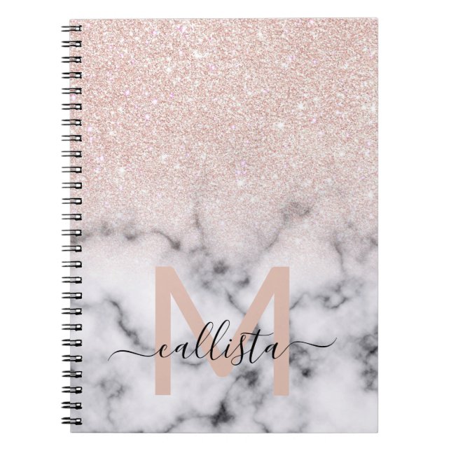 Carnet Rose brillant Parties scintillant or  Marbre Ombre (Devant)