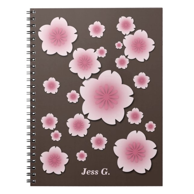 Carnet rose Brown de coutume de fleurs de cerisier (Devant)