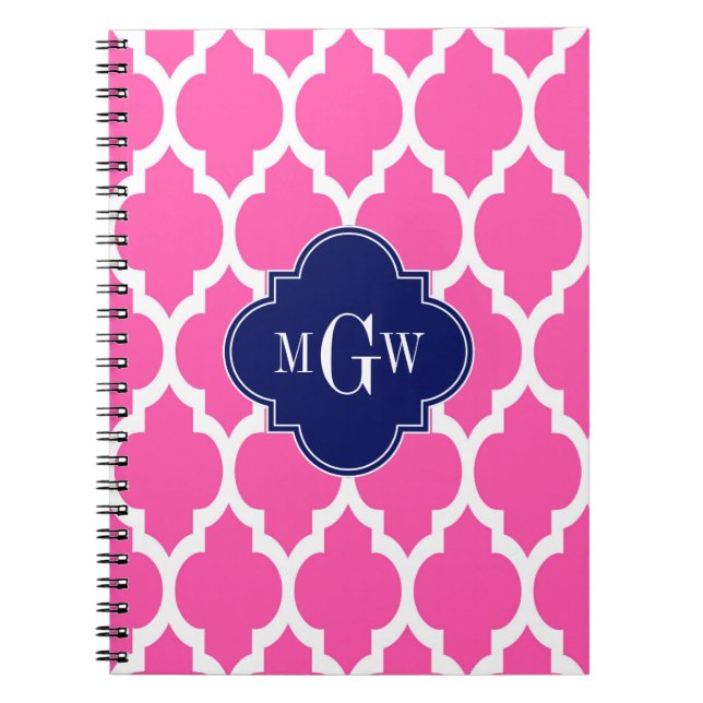 Carnet Rose Chaud #2 Blanc Marocain #4 Navy Monogramme Pr (Devant)