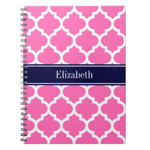 Carnet Rose Chaud 2 Blanc Marocain #5 Bleu Marine Monogra