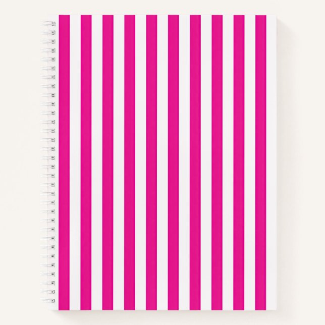 Carnet Rose Chaud et Rayures Verticales Blanches Minimali (Devant)