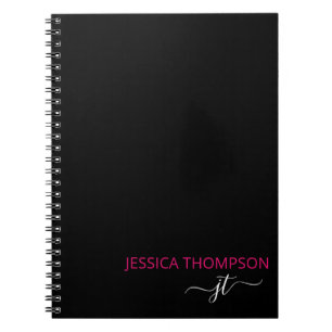 Carnet Rose Chaud Moderne Noir Simple Monogramme Nom