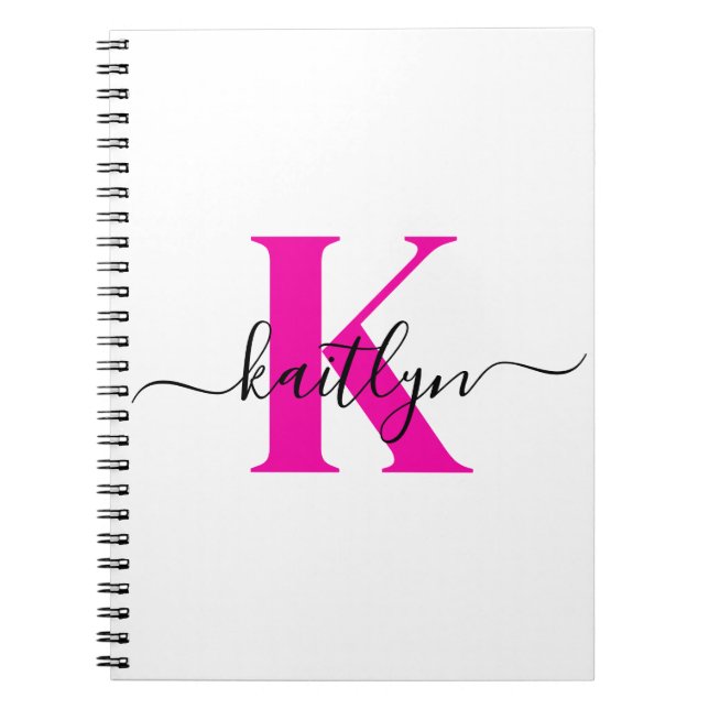 Carnet Rose Chaud Noir Nom Initial Monogrammé (Devant)