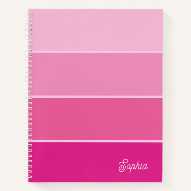 Carnet Rose chaud vif | Ombre Stripes avec script (Devant)