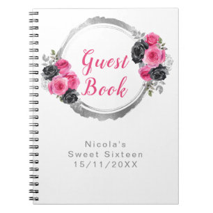 Carnet Rose Chaude et Fleurs Élégantes Argentées Sweet Si