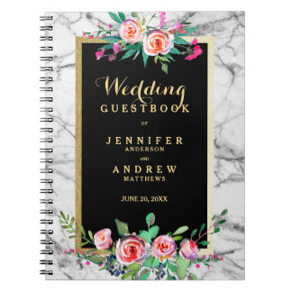Carnet Rose chic de marbre d'or de Guestbook de mariage