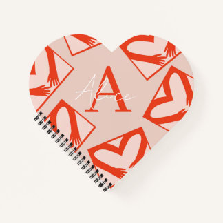 Carnet Rose Custom Girly Monogramme Drit Coeur en forme d