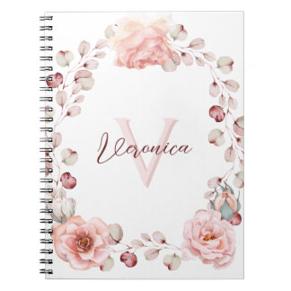 Carnet Rose d'aquarelle Wreath personnalisée | BLANCHE
