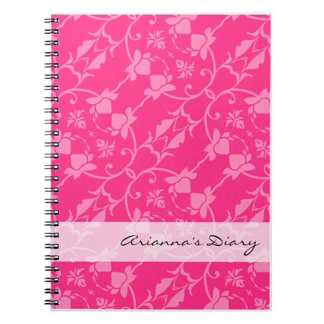 Carnet rose de journal intime de damassé (Devant)