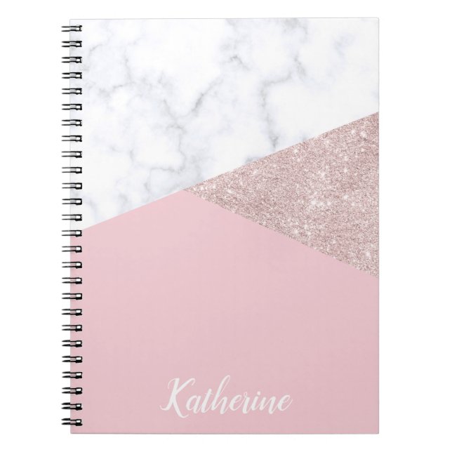 Carnet Rose de marbre blanc de parties scintillantes (Devant)
