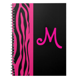 Carnet rose de monogramme de rayure de zèbre