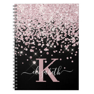 Carnet Rose de verre noir Parties scintillant or Diamant 