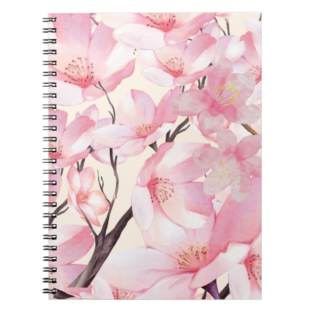 Carnet Rose esthétique Sakura Cerisier Fleur rose (Devant)