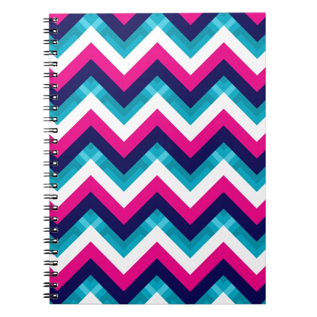 Carnet Rose et motif géométrique bleu de Chevron (Devant)