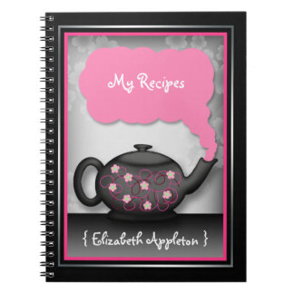Carnet rose et noir de temps chic de thé de