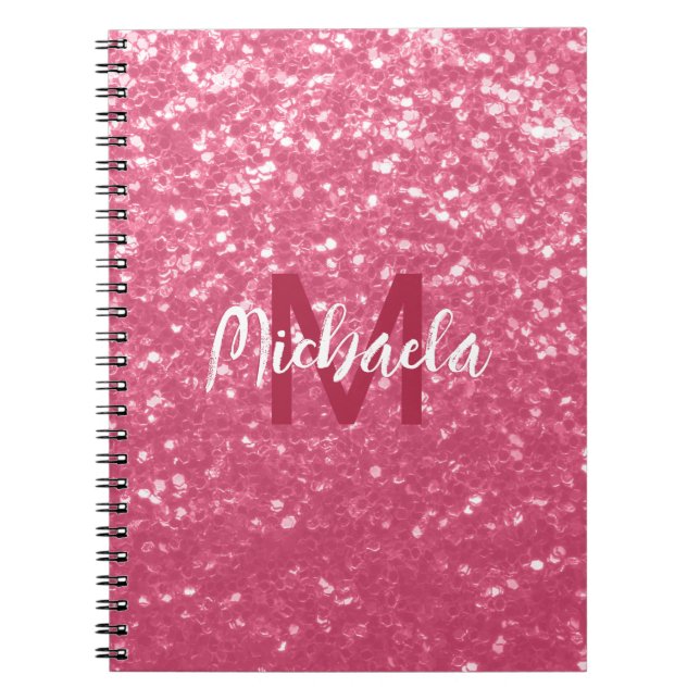 Carnet Rose faux pailleté rose clair Monogramme (Devant)