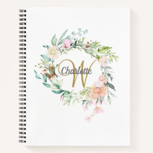 Carnet Rose Floral Gold Monogramme Girl Script