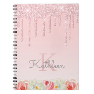 Carnet Rose Floral Parties scintillant or Drives Ombre Mo