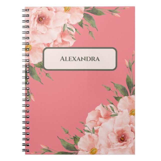 Carnet Rose floral personnalisé (Devant)