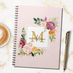 Carnet Rose florale botanique élégante à l'aquarelle Mono