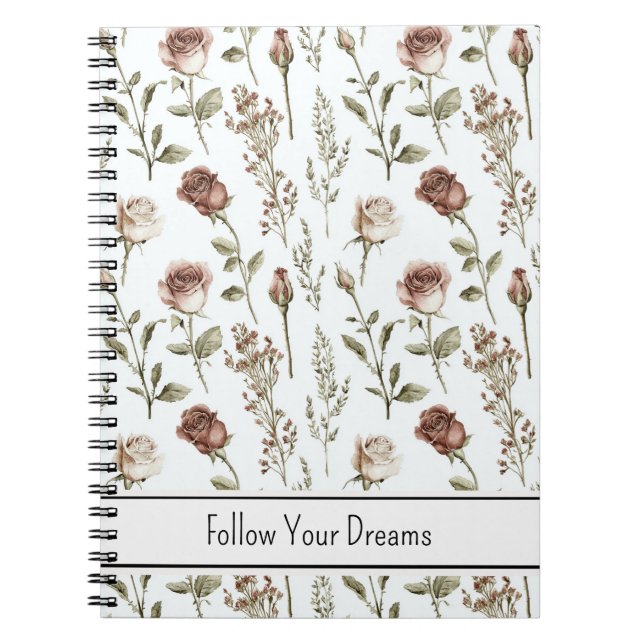Carnet Rose Florale Rouge Rose  (Devant)