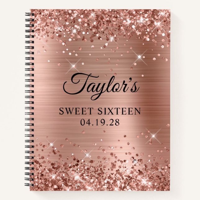Carnet Rose Glittery Gold Sweet sixteen invité (Devant)