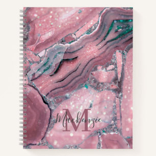 Carnet Rose Gold Agate Géode Chic Sparkle Monogramme