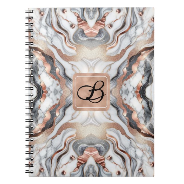 Carnet Rose Gold Argent & Marbre Blanc Féminin  (Devant)