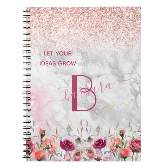 Carnet Rose Gold - Blush Pink Glitter Marble Monogram   (Devant)