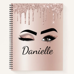 Carnet Rose Gold Blush Pink Monogram Glitter Eyelashes