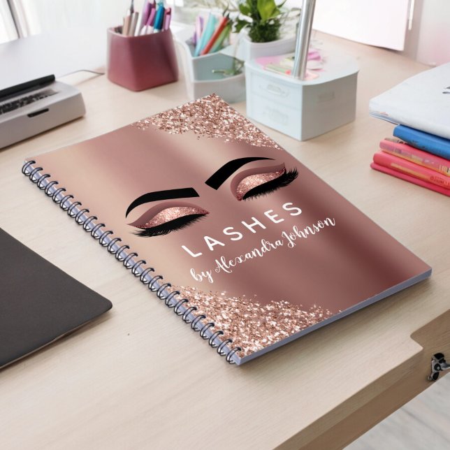 Carnet Rose Gold Blush Pink Monogram Glitter Eyelashes (Créateur téléchargé)