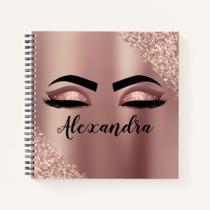 Carnet Rose Gold Blush Pink Monogram Glitter Eyelashes