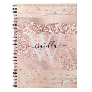 Carnet Rose Gold Brush Strots Parties scintillant Script