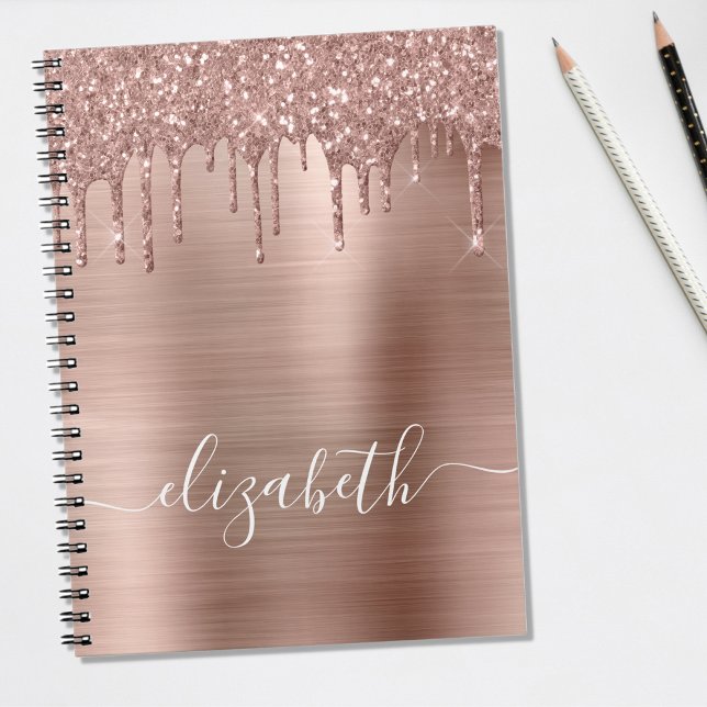 Carnet Rose Gold Dripping Glitter Personalized (Créateur téléchargé)