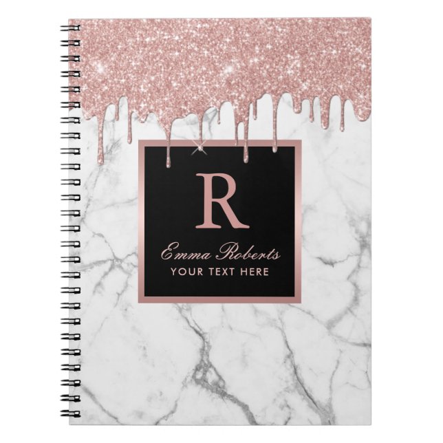 Carnet Rose Gold Drives Élégant Monogramme Marbre blanc (Devant)