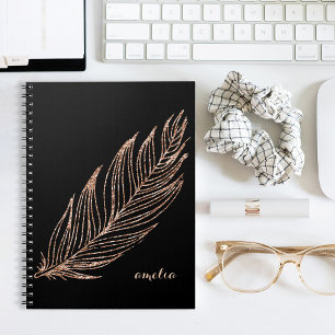 Carnet Rose Gold Faux Parties scintillant Feather personn