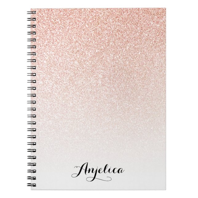 Carnet Rose Gold Faux Parties scintillant Ombre Nom de sc (Devant)
