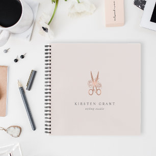 Carnet Rose Gold Floral Ciseaux Salon Logo