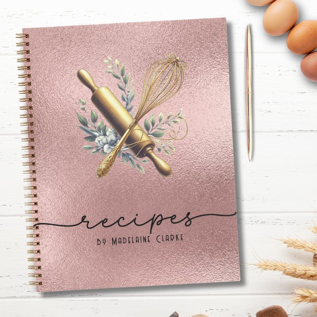 Carnet Rose Gold Foil & Gold Whisk Boulangerie Ustensiles (Créateur téléchargé)