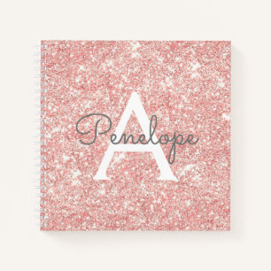 Carnet Rose Gold Girly Sparkle Monogramme